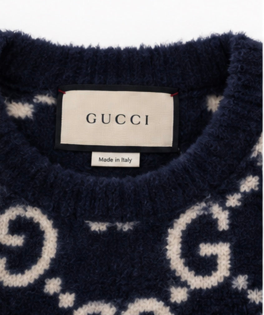 Gucci Navy GG Monogram Fuzzy Crewneck Sweater