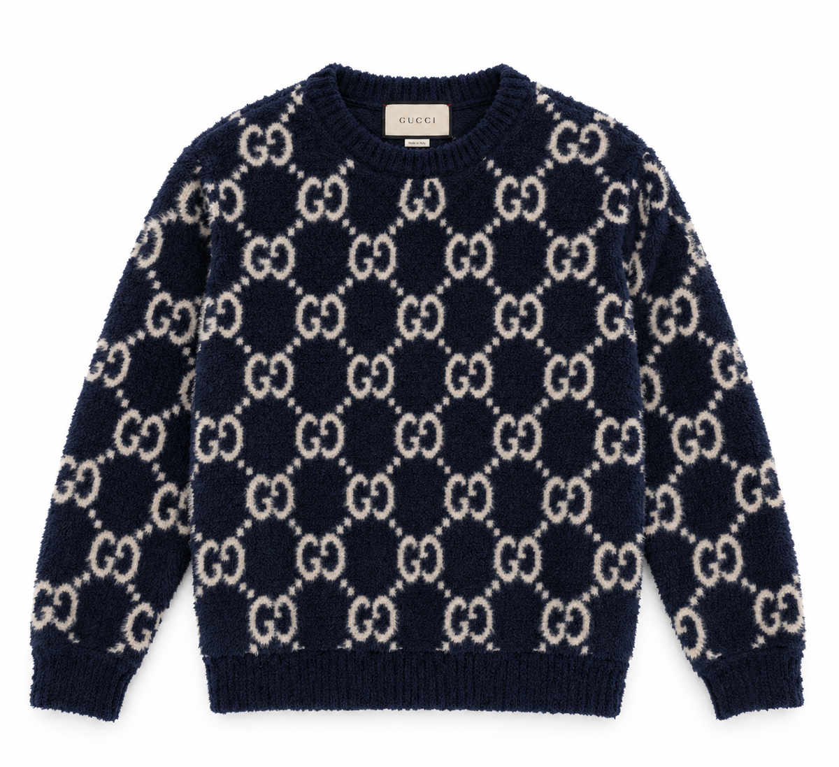 Gucci Navy GG Monogram Fuzzy Crewneck Sweater